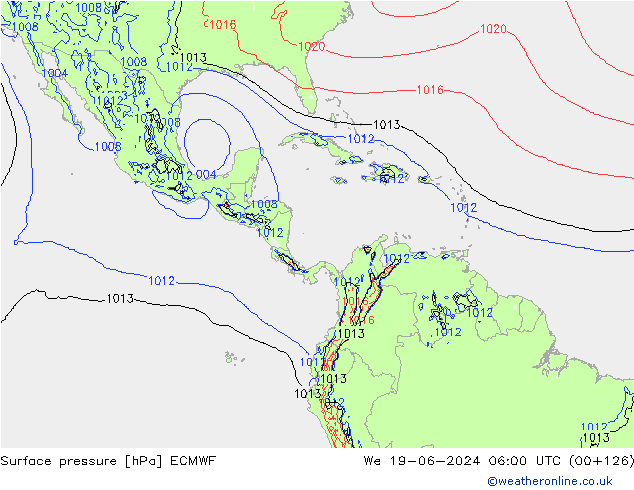 Surface pressure ECMWF We 19.06.2024 06 UTC