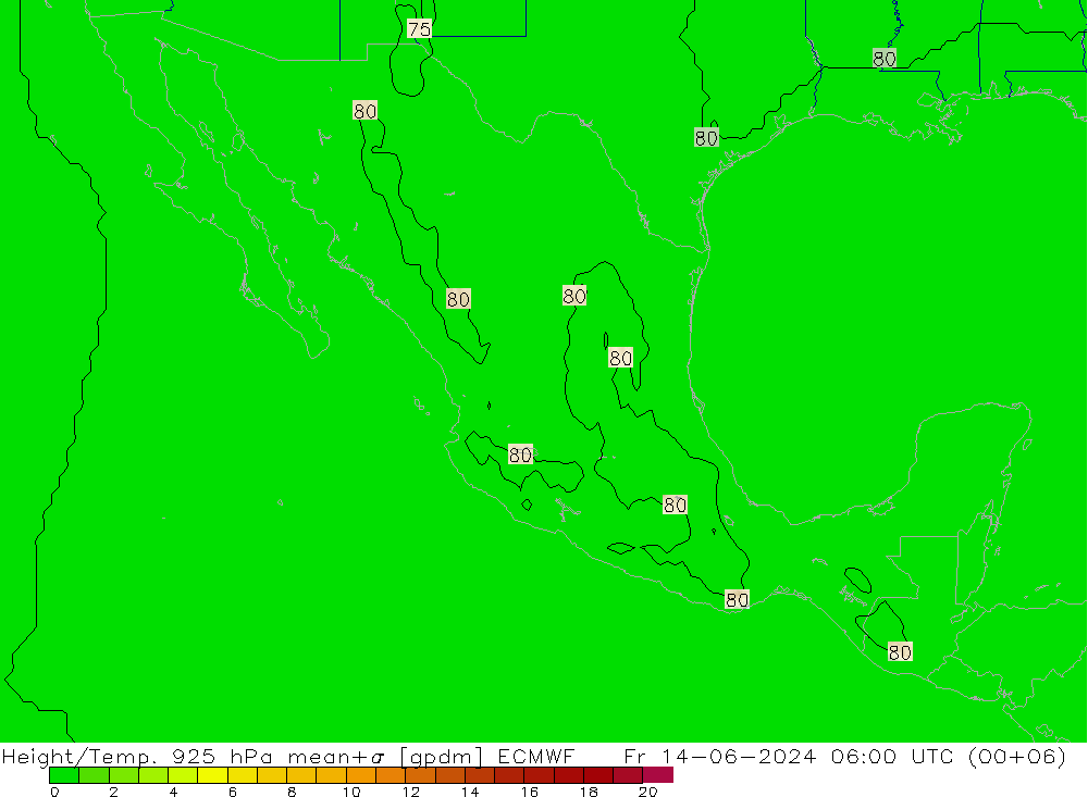 Geop./Temp. 925 hPa ECMWF vie 14.06.2024 06 UTC