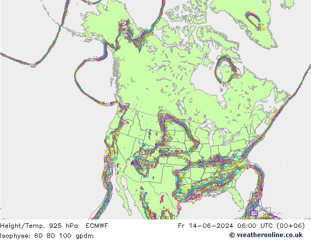 Height/Temp. 925 hPa ECMWF Fr 14.06.2024 06 UTC