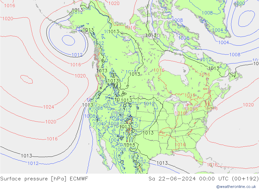 Surface pressure ECMWF Sa 22.06.2024 00 UTC