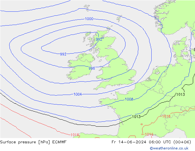 Surface pressure ECMWF Fr 14.06.2024 06 UTC