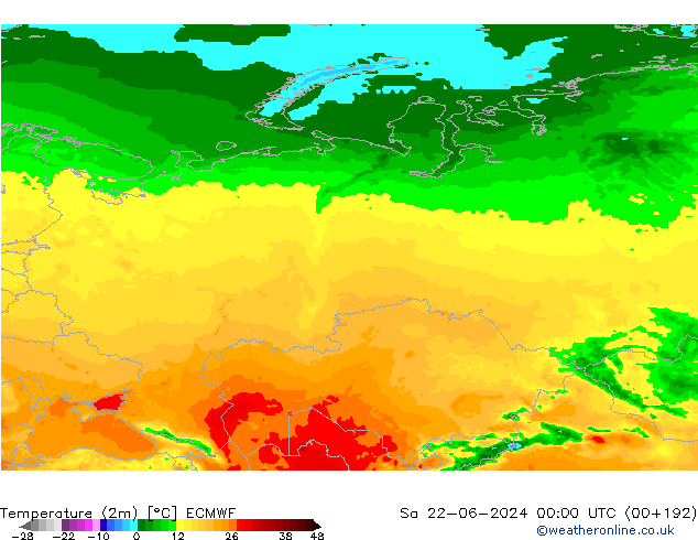 Temperatura (2m) ECMWF Sáb 22.06.2024 00 UTC