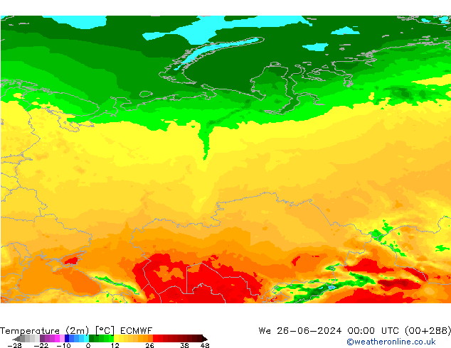 Temperature (2m) ECMWF St 26.06.2024 00 UTC