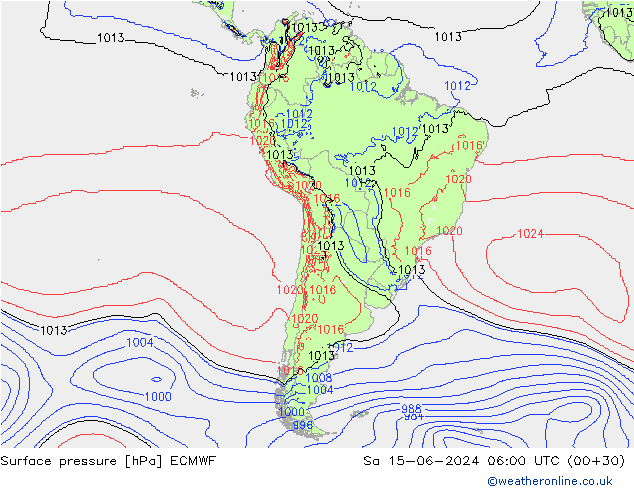 Atmosférický tlak ECMWF So 15.06.2024 06 UTC