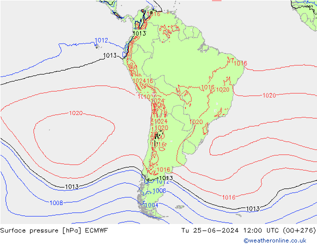 Surface pressure ECMWF Tu 25.06.2024 12 UTC