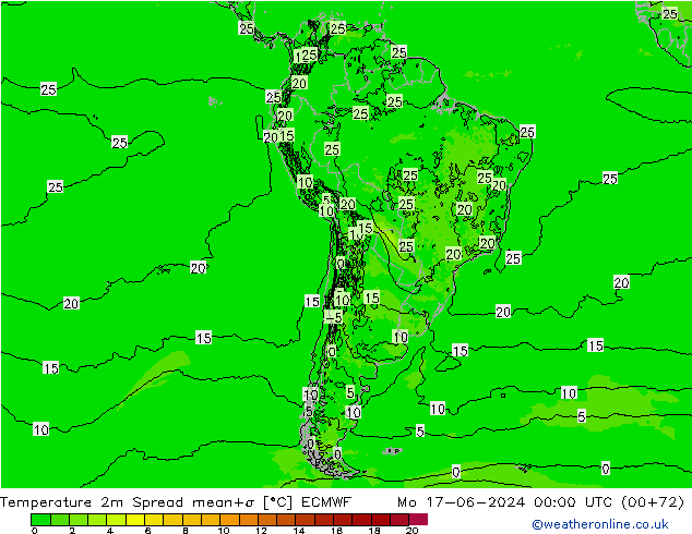 Temperature 2m Spread ECMWF Mo 17.06.2024 00 UTC