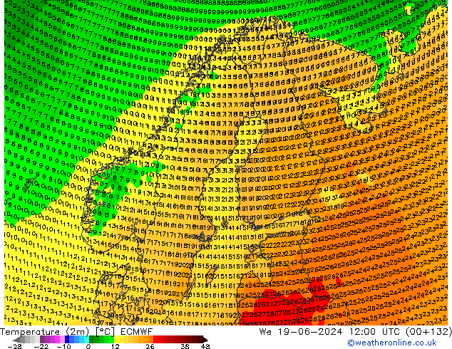 Sıcaklık Haritası (2m) ECMWF Çar 19.06.2024 12 UTC