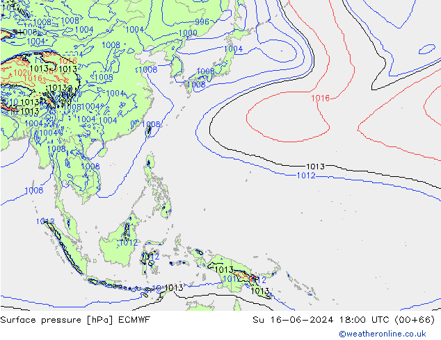 приземное давление ECMWF Вс 16.06.2024 18 UTC