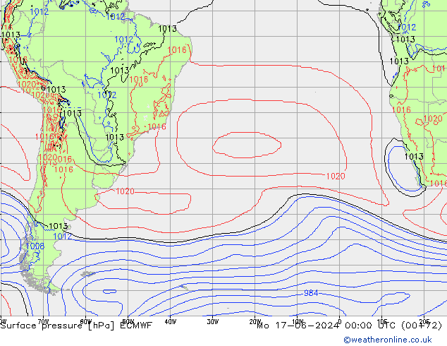 Bodendruck ECMWF Mo 17.06.2024 00 UTC