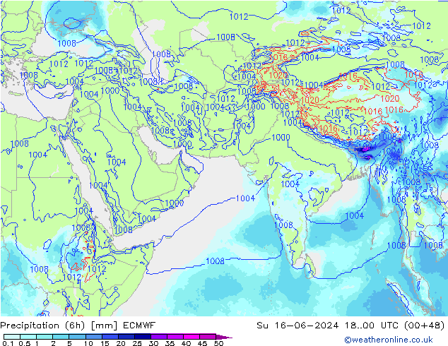 Precipitação (6h) ECMWF Dom 16.06.2024 00 UTC