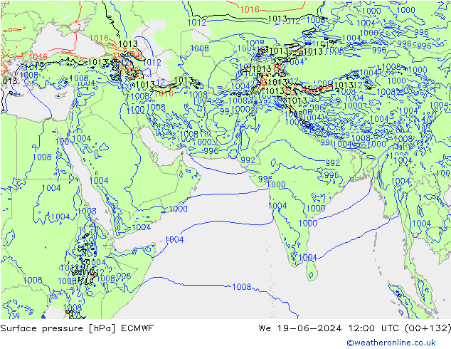 Presión superficial ECMWF mié 19.06.2024 12 UTC