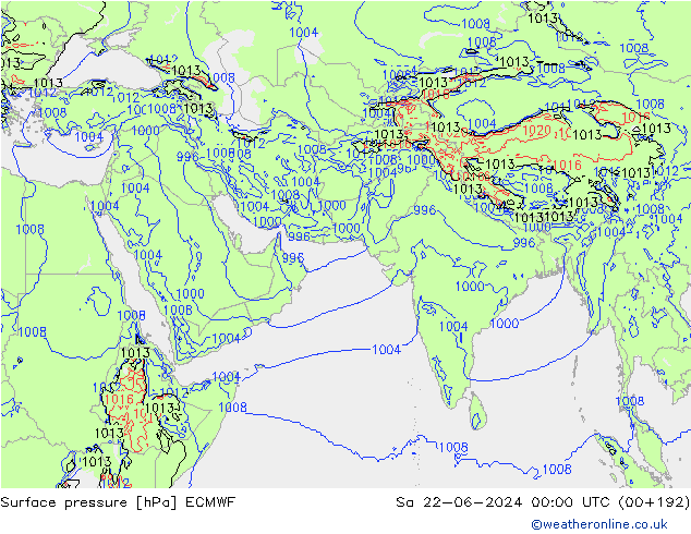 Surface pressure ECMWF Sa 22.06.2024 00 UTC