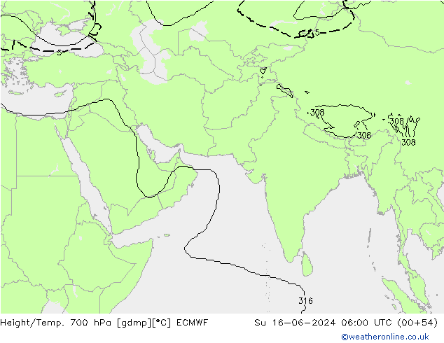 Height/Temp. 700 hPa ECMWF  16.06.2024 06 UTC