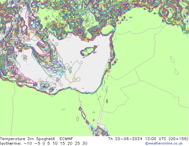 Temperature 2m Spaghetti ECMWF Th 20.06.2024 12 UTC