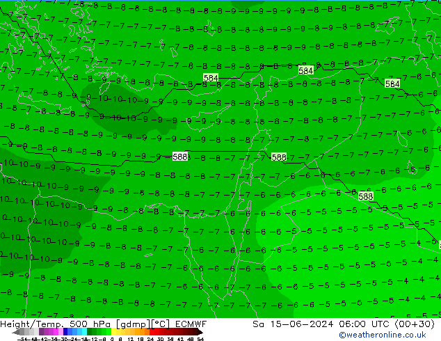 Height/Temp. 500 hPa ECMWF Sa 15.06.2024 06 UTC
