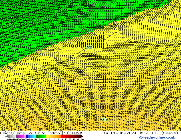 Height/Temp. 700 hPa ECMWF Ter 18.06.2024 06 UTC