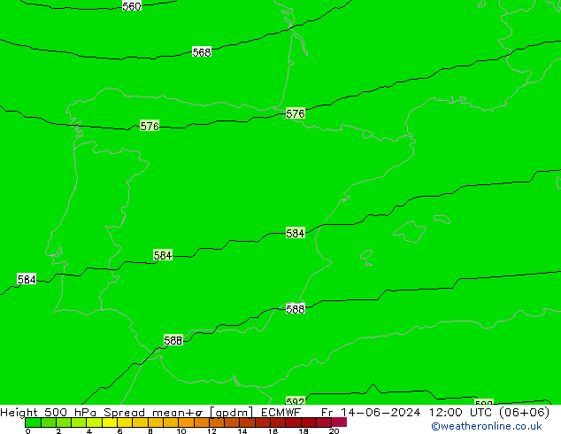 Géop. 500 hPa Spread ECMWF ven 14.06.2024 12 UTC