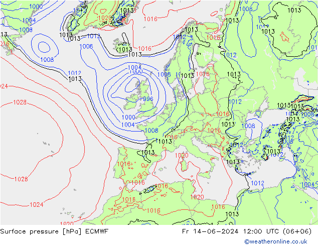 Surface pressure ECMWF Fr 14.06.2024 12 UTC