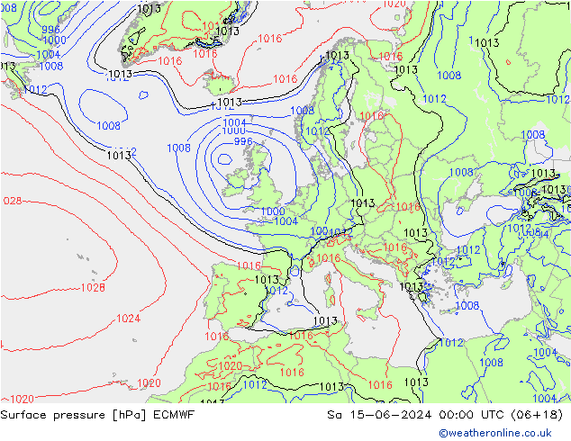 Atmosférický tlak ECMWF So 15.06.2024 00 UTC