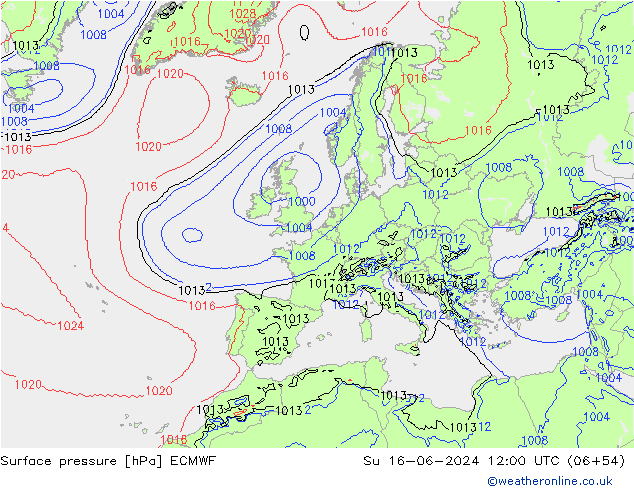 Surface pressure ECMWF Su 16.06.2024 12 UTC