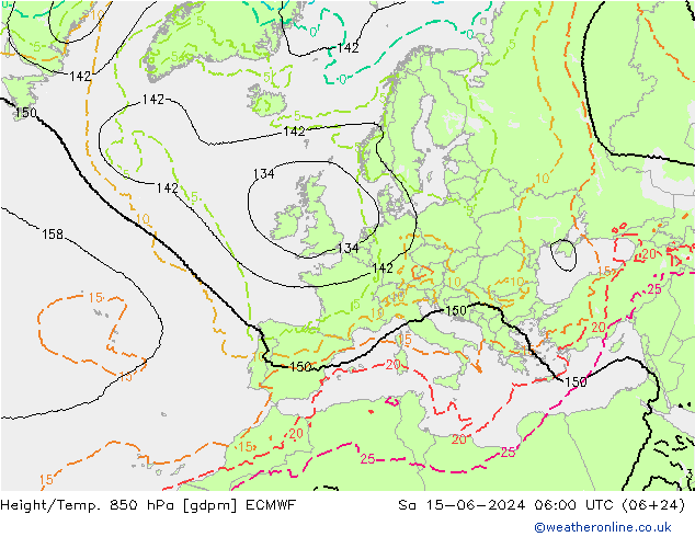 Height/Temp. 850 hPa ECMWF Sa 15.06.2024 06 UTC