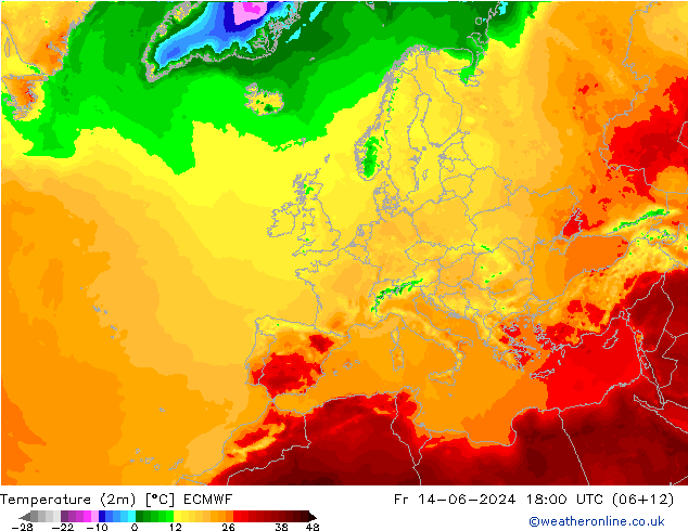 Temperatura (2m) ECMWF ven 14.06.2024 18 UTC