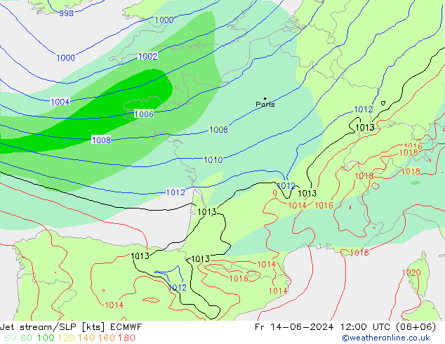 Jet stream/SLP ECMWF Pá 14.06.2024 12 UTC