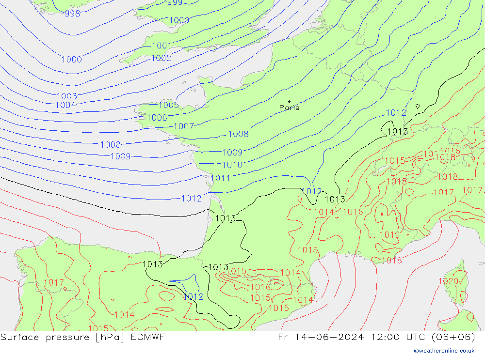 Bodendruck ECMWF Fr 14.06.2024 12 UTC