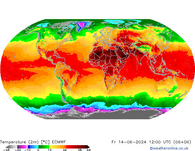 Temperaturkarte (2m) ECMWF Fr 14.06.2024 12 UTC