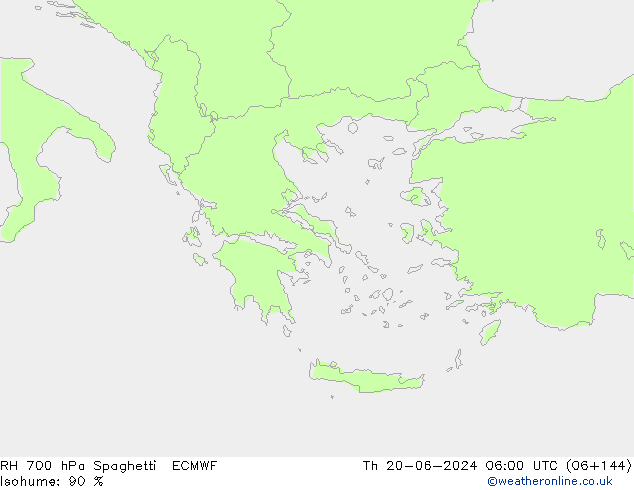 RH 700 hPa Spaghetti ECMWF Th 20.06.2024 06 UTC