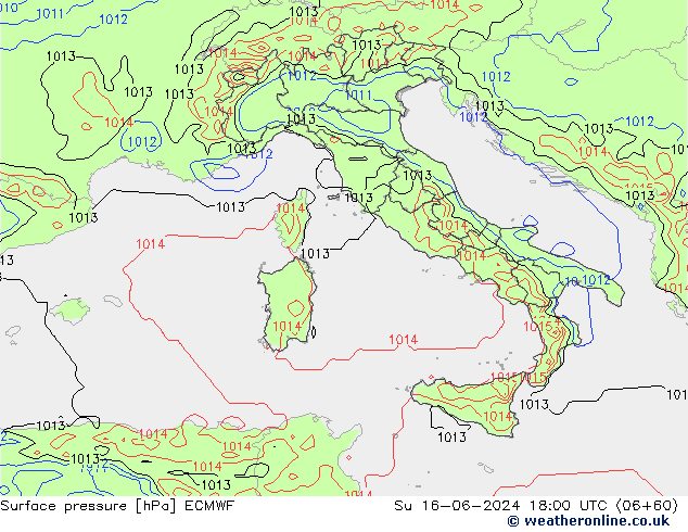 Presión superficial ECMWF dom 16.06.2024 18 UTC