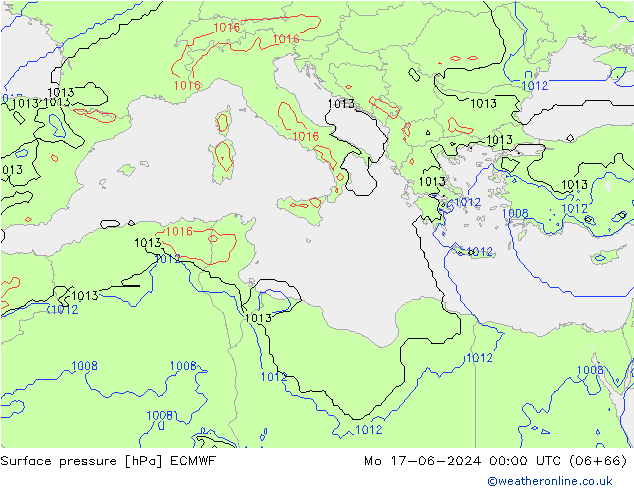 Presión superficial ECMWF lun 17.06.2024 00 UTC
