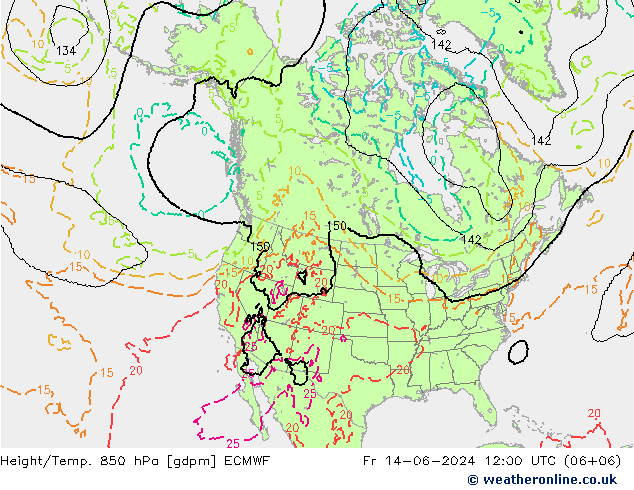 Height/Temp. 850 hPa ECMWF Pá 14.06.2024 12 UTC