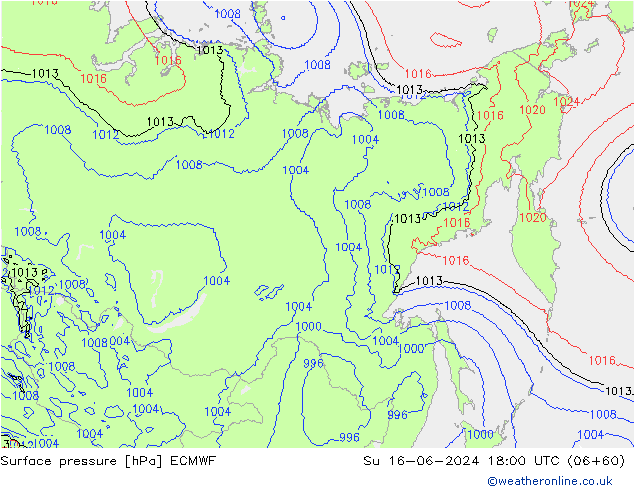Surface pressure ECMWF Su 16.06.2024 18 UTC