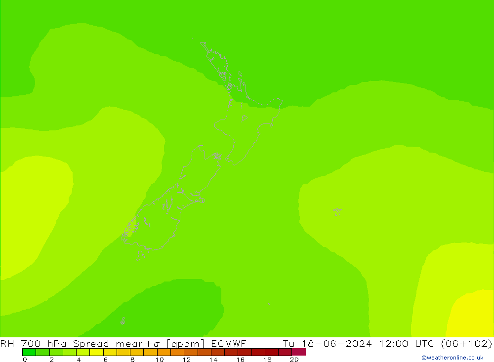 RH 700 hPa Spread ECMWF Tu 18.06.2024 12 UTC