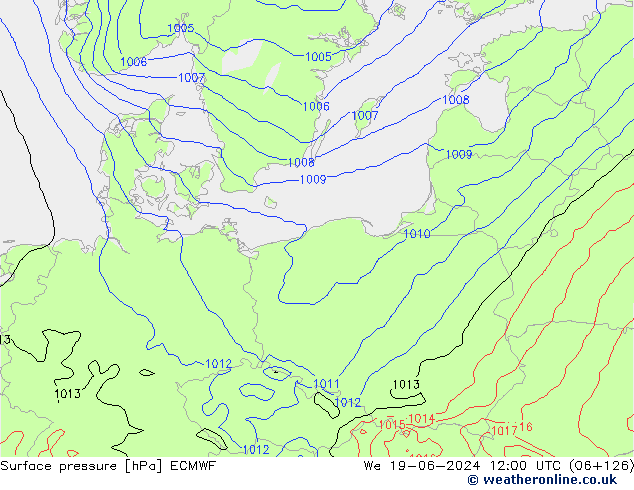 Atmosférický tlak ECMWF St 19.06.2024 12 UTC