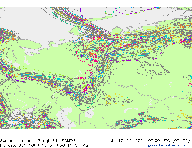 приземное давление Spaghetti ECMWF пн 17.06.2024 06 UTC