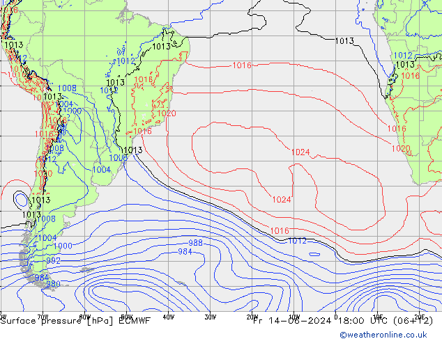 Surface pressure ECMWF Fr 14.06.2024 18 UTC