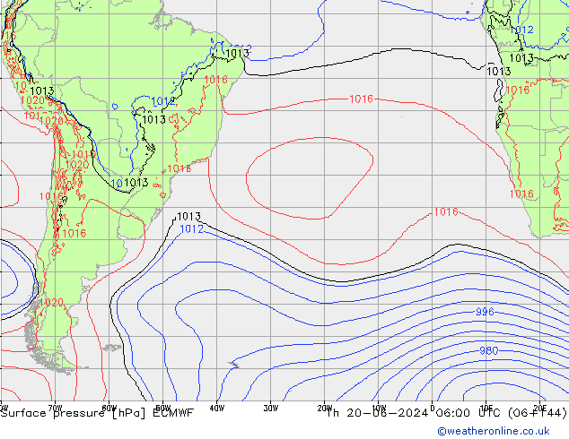 ciśnienie ECMWF czw. 20.06.2024 06 UTC