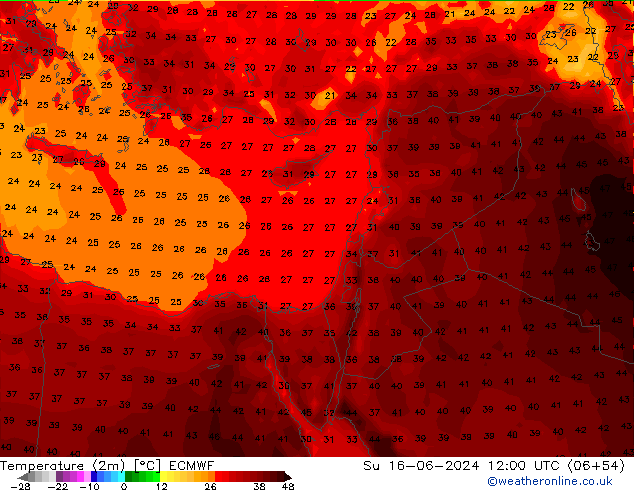 Temperatura (2m) ECMWF Dom 16.06.2024 12 UTC
