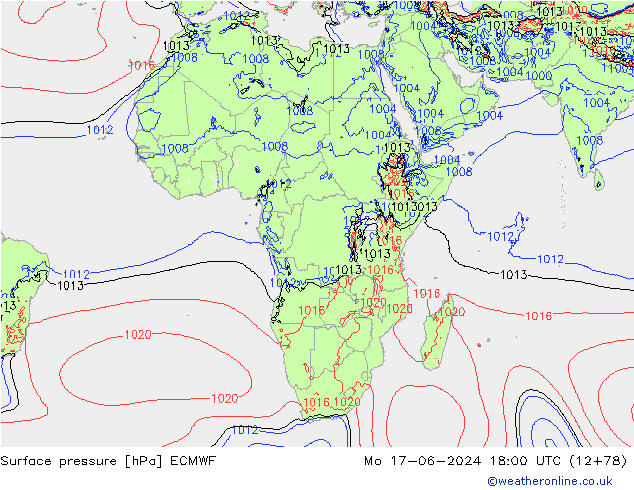 Surface pressure ECMWF Mo 17.06.2024 18 UTC