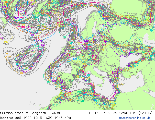 Atmosférický tlak Spaghetti ECMWF Út 18.06.2024 12 UTC