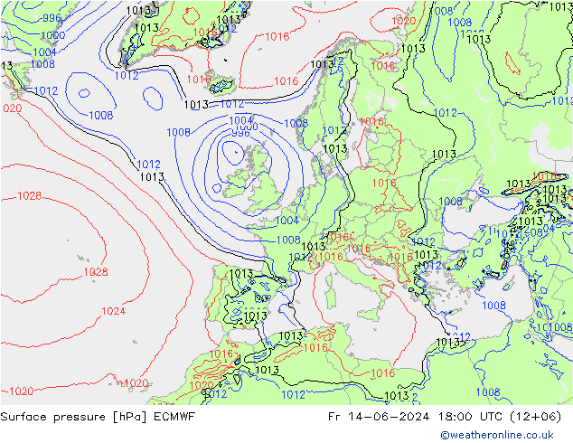 ciśnienie ECMWF pt. 14.06.2024 18 UTC