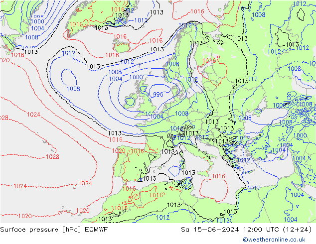 Pressione al suolo ECMWF sab 15.06.2024 12 UTC