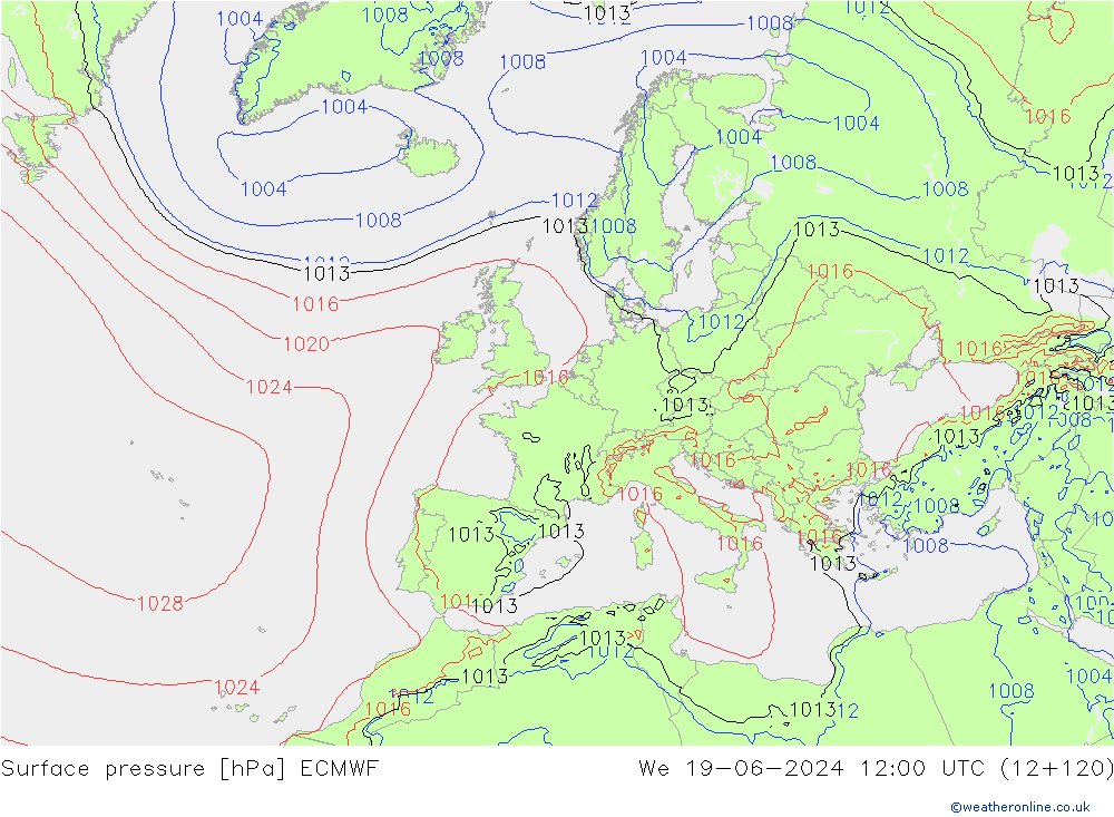 pressão do solo ECMWF Qua 19.06.2024 12 UTC