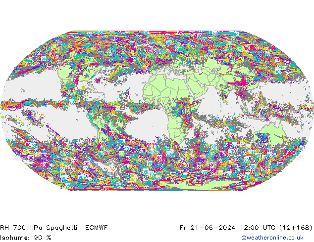 RH 700 hPa Spaghetti ECMWF Fr 21.06.2024 12 UTC