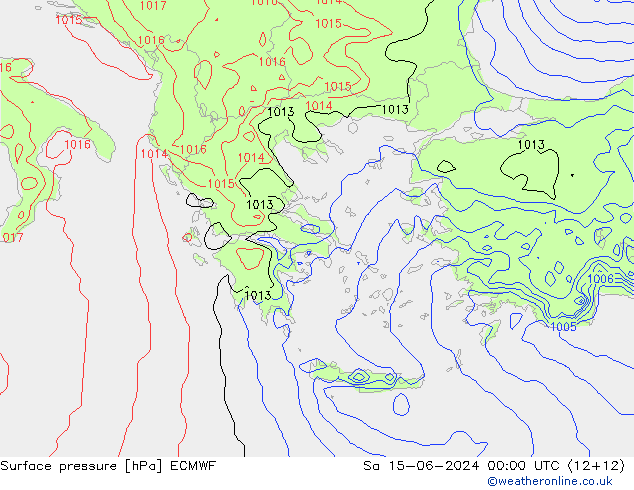 Pressione al suolo ECMWF sab 15.06.2024 00 UTC