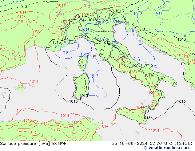 Surface pressure ECMWF Su 16.06.2024 00 UTC