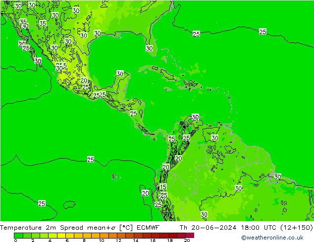 Temperature 2m Spread ECMWF Čt 20.06.2024 18 UTC