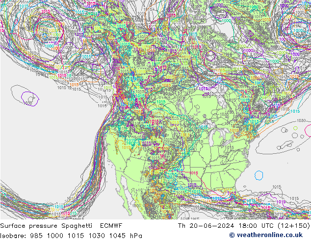 Surface pressure Spaghetti ECMWF Th 20.06.2024 18 UTC